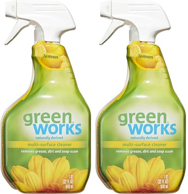 Green Works All-Purpose Cleaner - 98% Naturally Derived - Simply Lemon , Pack of 2, 64 fl oz Total