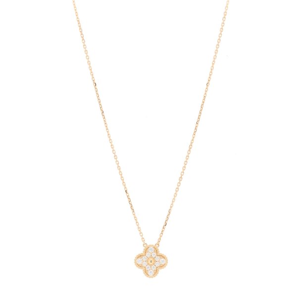 18K Rose Gold Diamond Vintage Alhambra Pendant Necklace