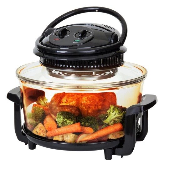12L Electric Convection Glass Halogen Oven Cooker w/ 2 Wire Racks, Tongs