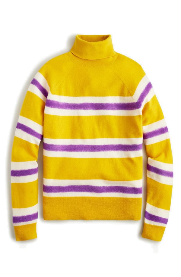 Stripe Boiled Wool Turtleneck Sweater