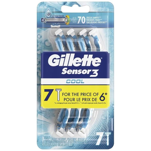 Gillette 3刀片冰爽男士剃须刀  7支装