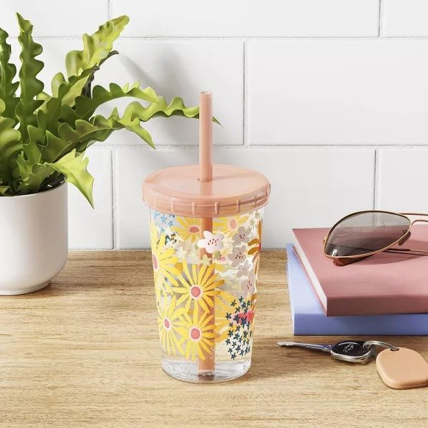 12oz Floral Tumbler with Straw - Room Essentials™