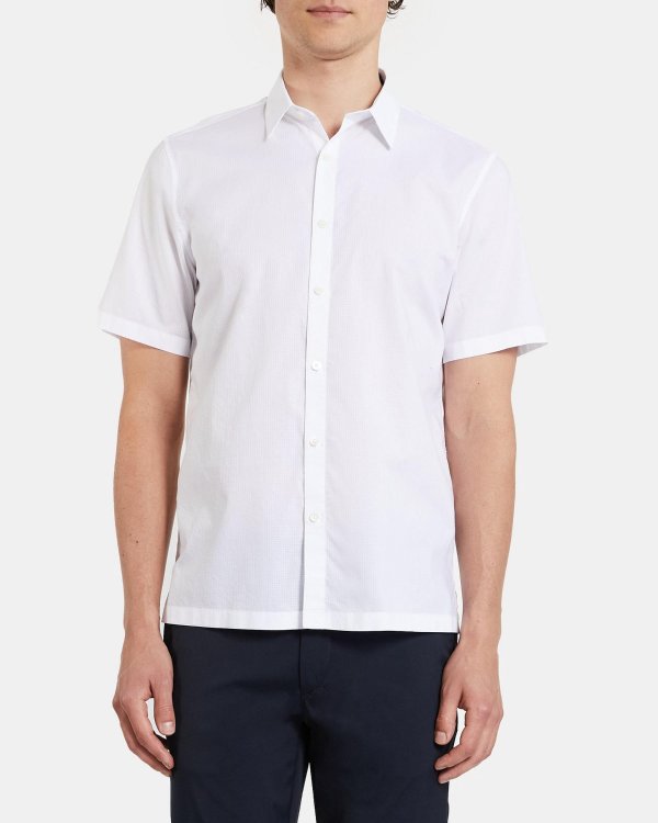Standard-Fit Short-Sleeve Shirt in Grid Cotton