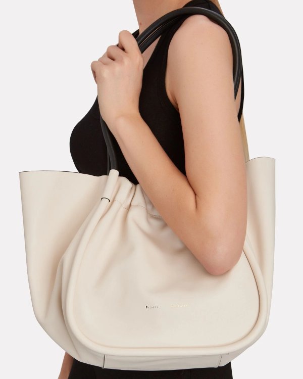 Ruched L Leather Tote