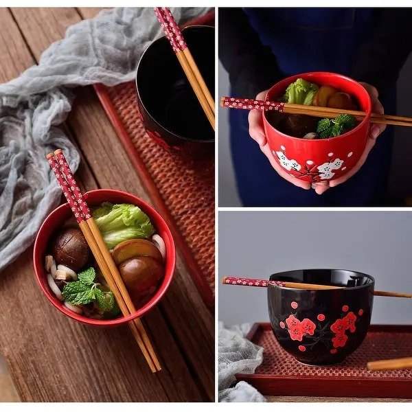 Panbado Sakura Bowls with Chopsticks Set Japanese Style, Serving for 2 - Mei Flower