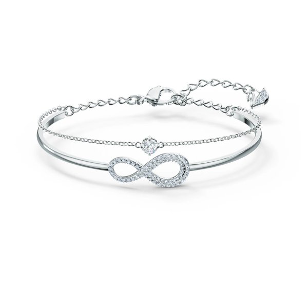 Infinity bangle, Infinity, White, Rhodium plated by