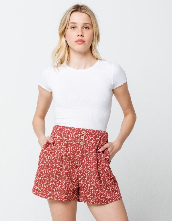 Floral Button Front Womens Shorts