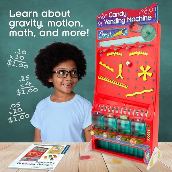 2-ft Tall Candy Vending Machine STEM Kit | Build Toy Vending Machine with 10 Gravity & Motion Experiments | Coin Sorting Bank | Math & Engineering Lessons