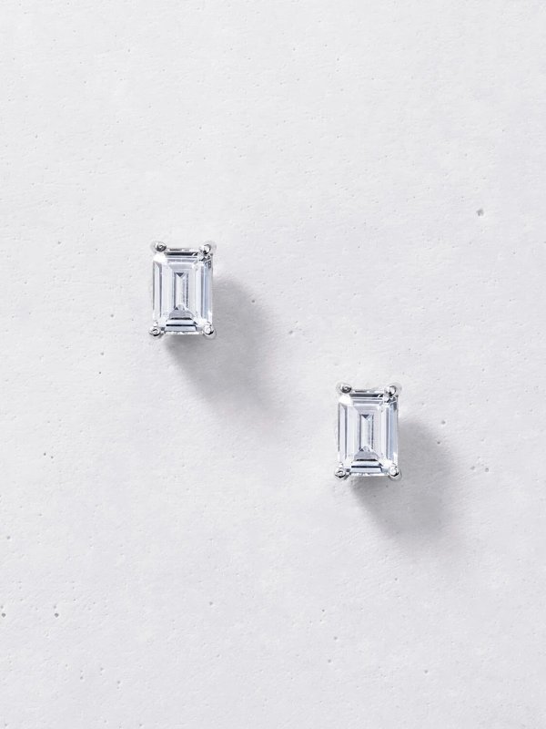 Emerald Cut Studs - 925 Sterling Silver (Pair)