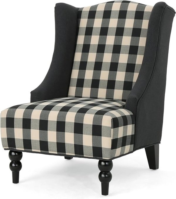 Alonso High-Back Fabric Club Chair, Black Checkerboard and Dark Charcoal 28D x 33W x 38H Inch