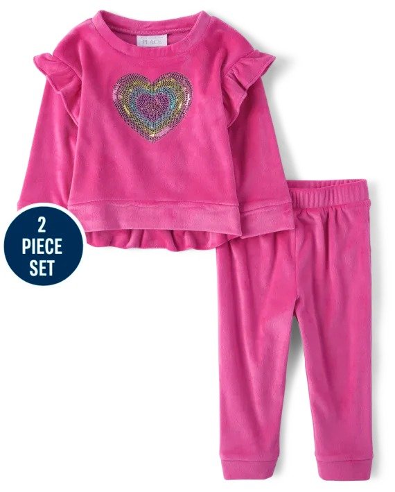 Toddler Girls Heart Velour 2-Piece Outfit Set - pink glow