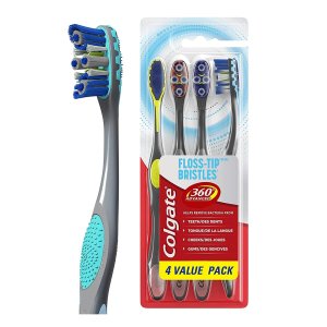 Colgate 360° Total Advanced Floss-Tip Bristles Toothbrushes for a Deep Clean, Soft - 4 Count