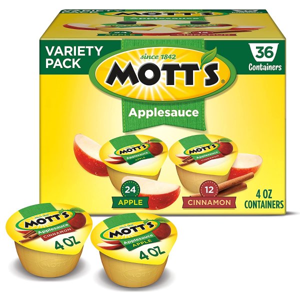 Mott's Apple & Cinnamon Variety Pack Applesauce, 4 Ounce Cup, Pack of 36