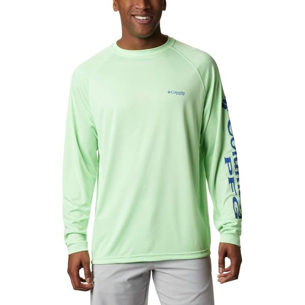 Men's Terminal Tackle Long Sleeve Shirt, Key West/Vivid Blue Logo, Medium