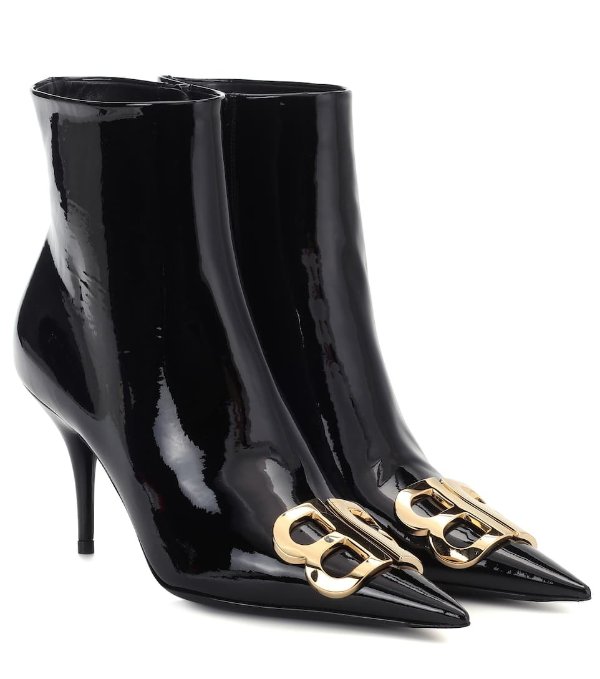 BB patent leather ankle boots