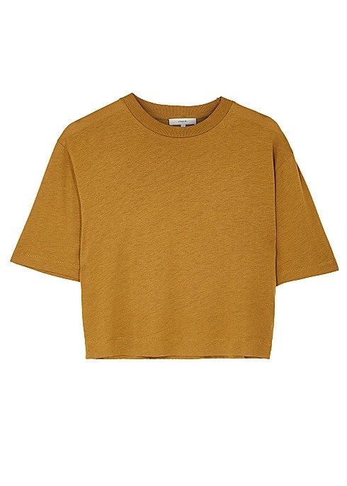 Brown cropped jersey T-shirt