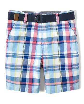 Boys Plaid Belted Woven Chino Shorts - Country Club