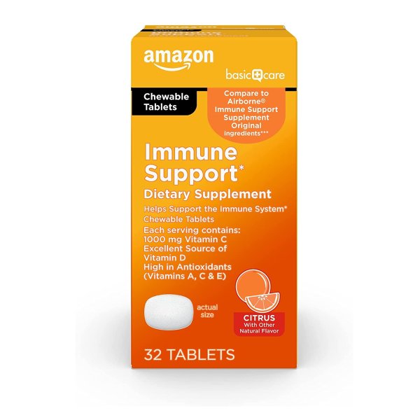Amazon Basic Care Immune Support Citrus Chew Tablets, 32 Count
