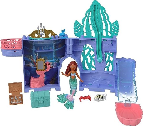 Disney the Little Mermaid Storytime Stackers Ariel's Grotto Playset, Stackable Dollhouse with Small Doll and 10 Accessories