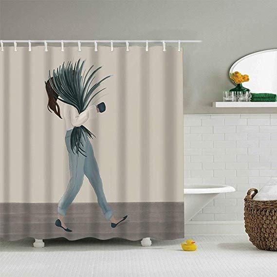 Fabric Shower Curtain Shopping Girl, Bath Curtain 70X70 inches Mildew Resistant Polyester Fabric Shower Curtains Fantastic Decorations, Shower Curtains