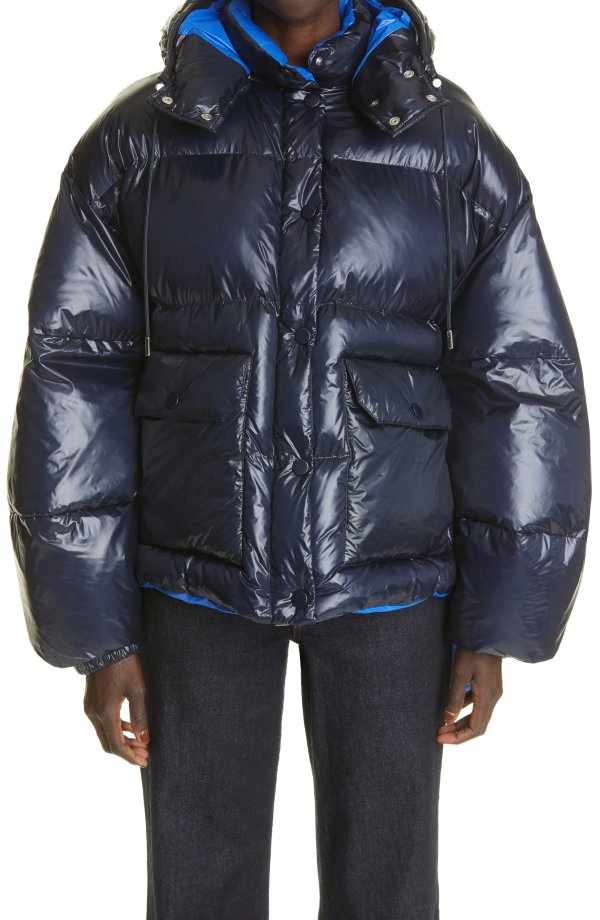 High-Low Hooded Down Puffer Jacket