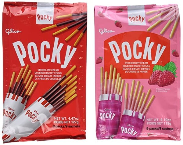 Pocky Family Fun Pack 4.47 oz & 4.19 oz, 9 packs (Chocolate and Strawberry, Pack of 2)