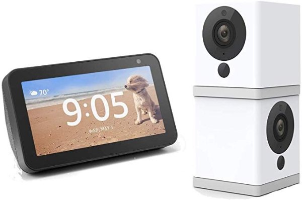 Cam 1080p HD Indoor Wireless Smart Home Camera Two Pack Bundle with Echo Show 5 (Charcoal)