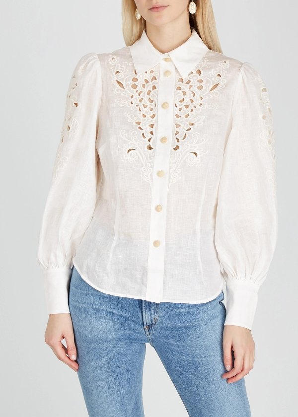 Peggy ivory embroidered linen shirt