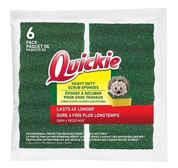 Quickie Long Lasting Heavy Duty Scrubber Sponge, 6/Pack
