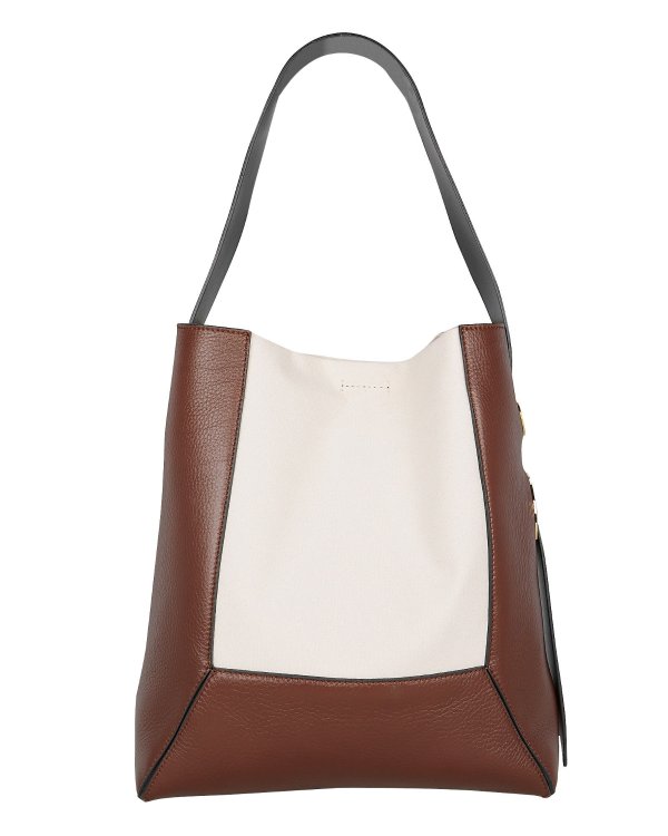 Canvas-Trimmed Leather Tote
