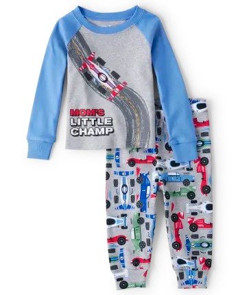 Baby And Toddler Boys Long Raglan Sleeve Racecar Snug Fit Cotton Pajamas | The Children's Place - H/T MIST