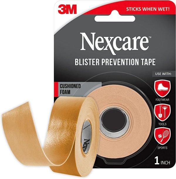 Nexcare Blister Prevention Tape, Waterproof Foam Medical Tape, Sticks Firmly to Skin to Help Prevent Blisters - 1 In x 5 Yds, 1 Roll of Tape