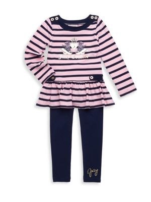 Baby's Striped Peplum Top & Jeans Two-Piece Set