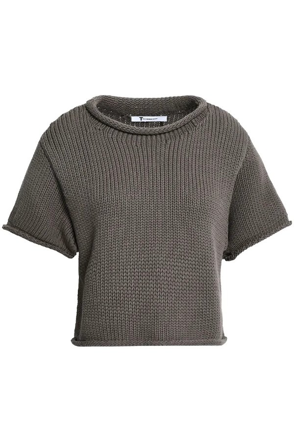 Cropped cotton-blend sweater