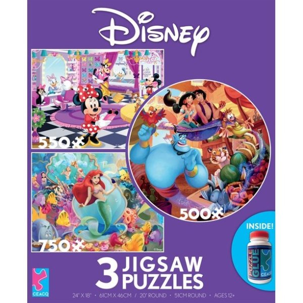 Ceaco 3 in 1 Disney Classics Jigsaw Puzzle including 500 Piece, 700 Piece and 750 Piece count