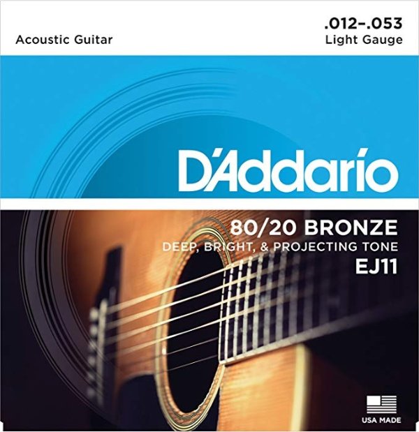 EJ11 80/20 Bronze Acoustic Guitar Strings, Light, 12-53