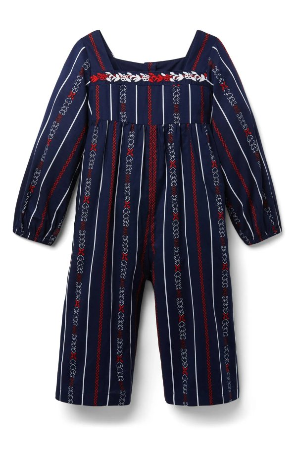 Kids' Long Sleeve Embroidered Cotton Romper