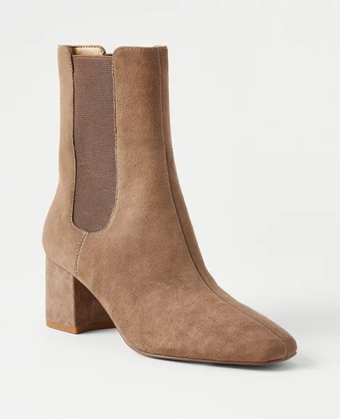 High Shaft Suede Heeled Booties | Ann Taylor
