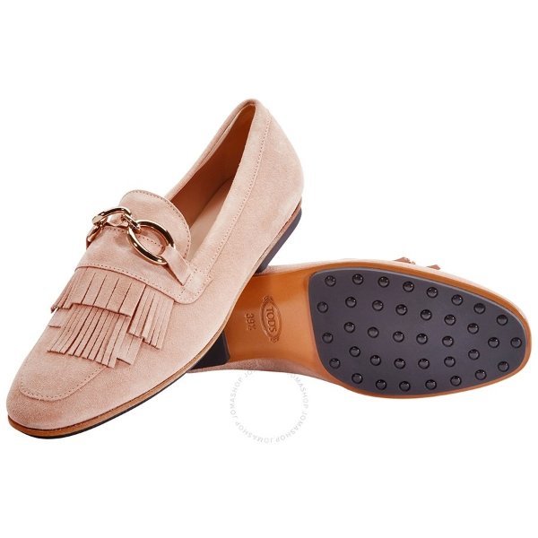 Tods Womens Fringed Loafers in Cheek