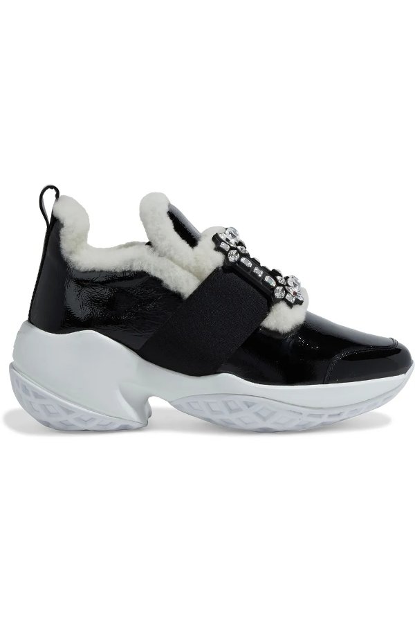 Viv Run shearling-lined patent-leather sneakers