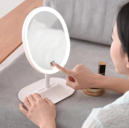 高清日光智能调光指触LED化妆镜 - 白/粉