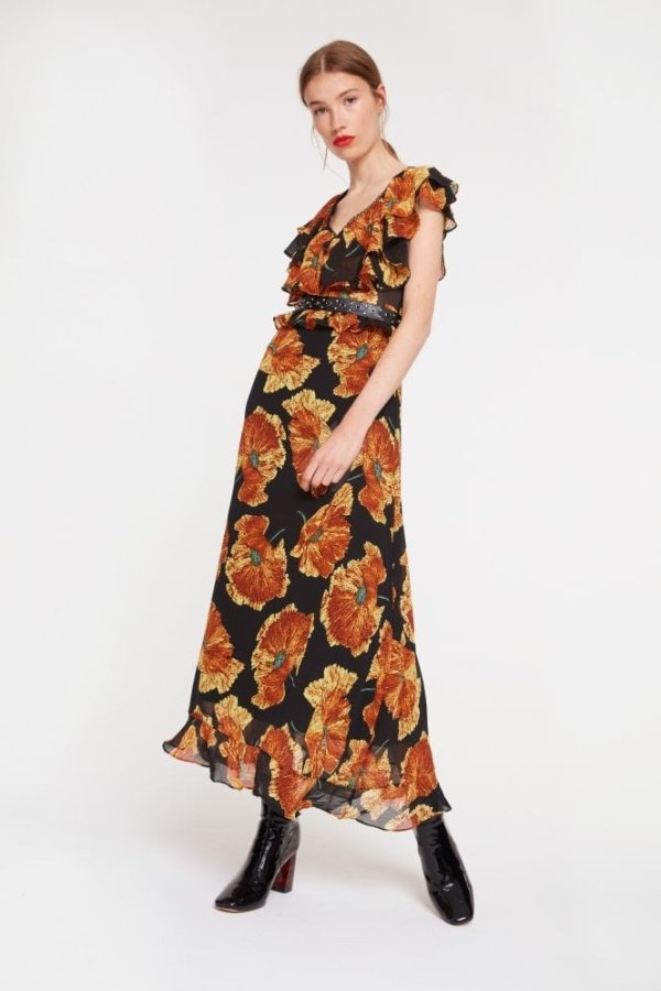 Ghospell Floral Maxi Dress With Studded Detailing