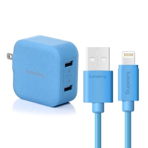 Lumsing USB Cable 1M Blue Only (Apple Certified) and 2 Ports Charger (Any Color)