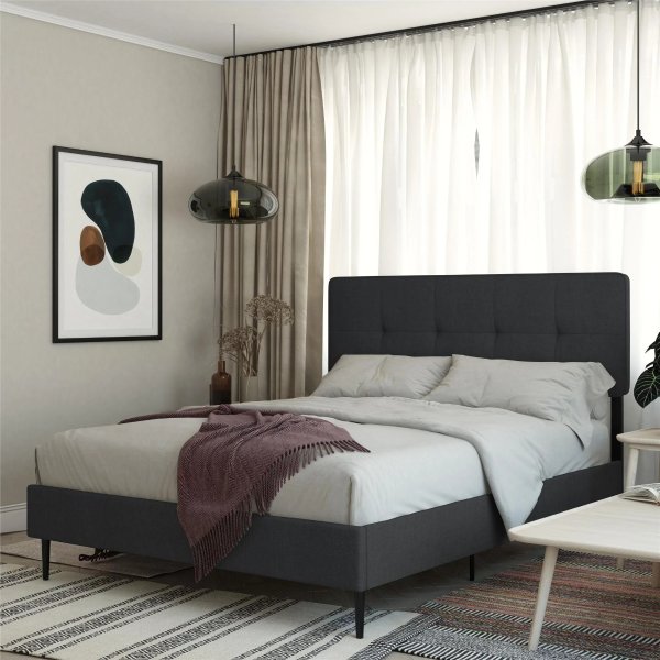 Wimberly Upholstered Bed, Adjustable Height Headboard, Queen, Dark Gray Linen