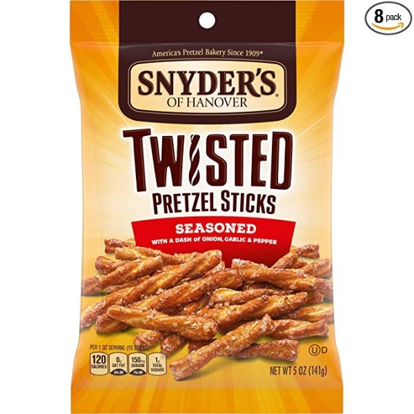 Pretzels, Seasoned Twisted Pretzel Sticks, 5 Ounce (Pack Of 8)
