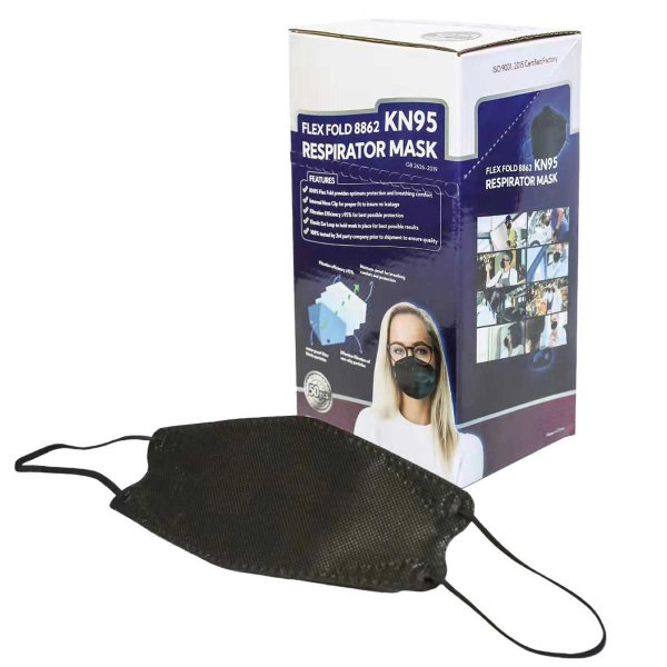 Fold KN95 Respiratory Face Mask, 50 Black Masks