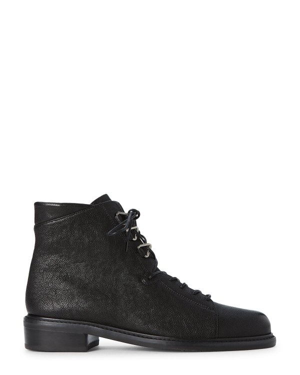 Black Trekker Leather Lace-Up Boots