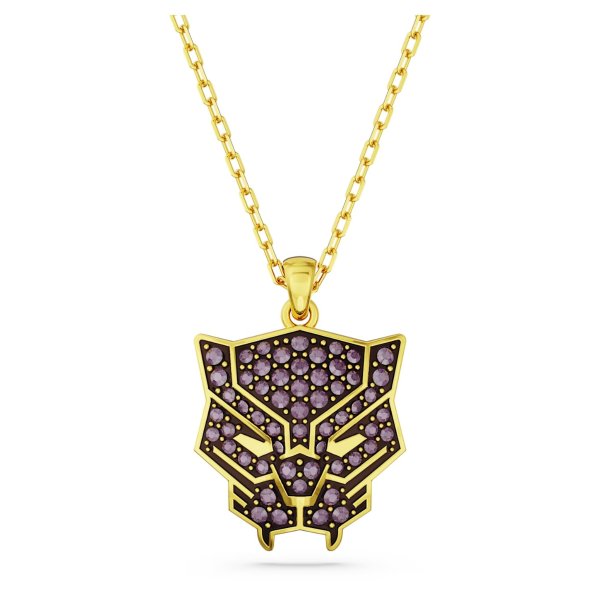 Marvel Black Panther pendant, Black Panther, Purple, Gold-tone plated by SWAROVSKI