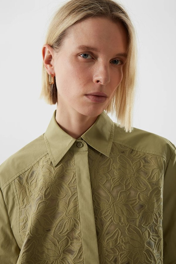 RELAXED-FIT LACE PANEL SHIRT - KHAKI GREEN - Shirts - COS