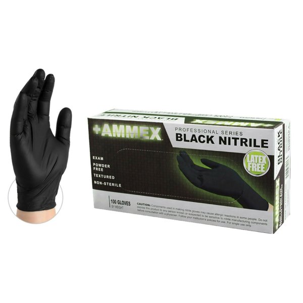 Black Medical Nitrile Exam Latex Free Disposable Gloves (Box of 100)